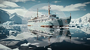 Majestic cruise ship sailing amidst mesmerizing ice floes in breathtaking antarctica