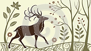 Majestic Deer in Forest, Wildlife and Nature Art, vector design Generative AI photo