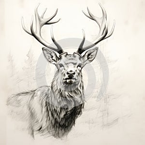 Nature's Tender Beauty: Black And White Deer In Rough Pencil Sketch