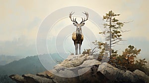 Majestic Deer On Rock: A Stunning Wildlife Painting Inspired By Brian Mashburn And Martin Grelle