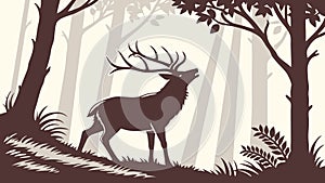 Majestic Deer Silhouette in Tranquil Forest Landscape, vector design Generative AI