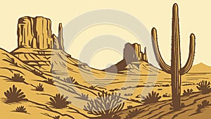 Majestic Desert Landscape with Cacti Vector, Arid Nature Scene, vector design Generative AI photo
