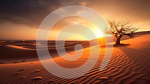 Majestic Desert Silhouette, Soft Golden Hour Lighting, Warm Earth Tones, Shallow Depth of Field, Sahara Desert, Generative AI