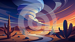 Majestic Desert Tornado at Sunset Illustration