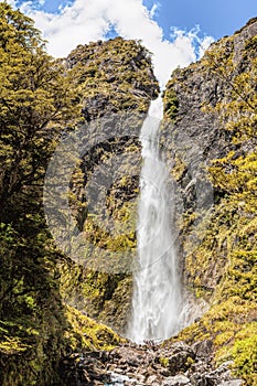 Majestic Devil's Punchbowl Waterfall, Arthur's Pass, Canterbury,