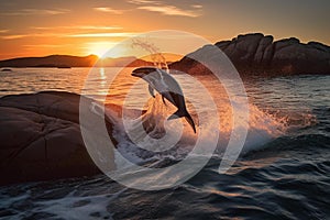 Majestic Dolphins Leaping at Sunset