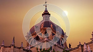 The majestic dome of the Almudena Cathedral in Madrid. Spain