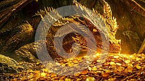 Majestic dragon guarding golden treasure