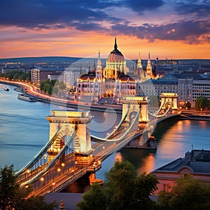 Majestic Dusk View of Budapest with Danube River and Historical Buildings