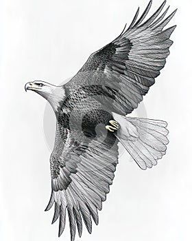 Majestic Bald Eagle in Flight - Detailed Line Art Illustration