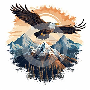 Majestic Eagle Flying Over Mountain T-shirt Graphic Design