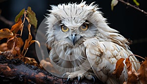 A majestic eagle owl perched on a branch, staring with wisdom generated by AI