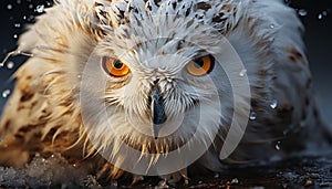 A majestic eagle owl staring, its sharp eyes piercing the night generated by AI
