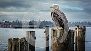 Majestic Eagle Perched On Old Pier