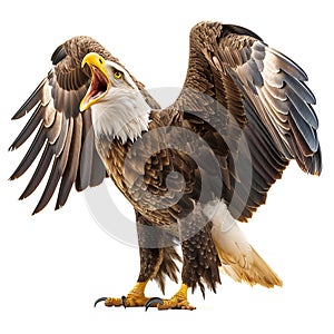 Majestic Eagle Screeching Isolated on White. Generative ai