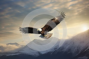 majestic eagle soaring above mountain range