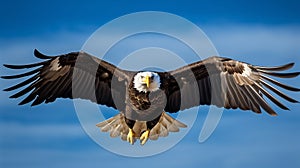 Majestic Eagle Soaring Against a Clear Blue Sky. Generative ai