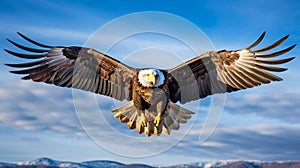 Majestic Eagle Soaring Against a Clear Blue Sky. Generative ai