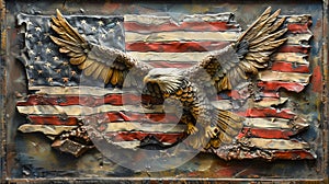 Majestic Eagle Soaring Over American Flag