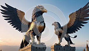 Majestic Eagle Statues Overlooking Sunset