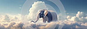 Majestic Elephant On Cloudscape. Fantasy Sky Journey. Surreal Artwork. Generative AI