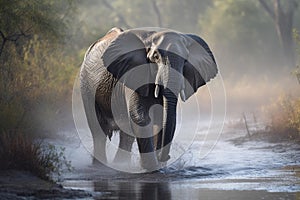 Majestic Elephant Crossing Muddy River in Okavango Delta