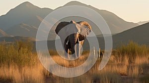 Majestic Elephant Family in Golden Hour Grassland