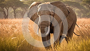 Majestic Elephant in Golden Savanna