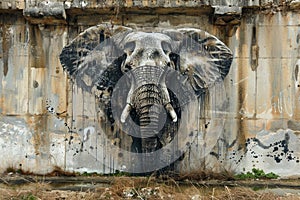 Majestic Elephant Graffiti Art on Urban Concrete Wall Depicting Wildlife Conservation Awareness