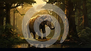 Majestic Elephant In A Mysterious Jungle - Concept Art Illustration