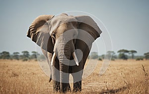 Elephant in grassland under cloudy sky in ecoregion