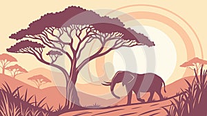 Majestic Elephant Under a Baobab Tree in a Savanna Vector, vector design Generative AI photo
