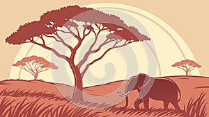 Majestic Elephant Under a Tree, African Wildlife, Serene Landscape, vector design Generative AI photo