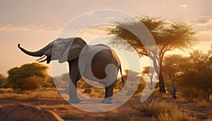 Majestic elephant walking in African wilderness landscape generated by AI