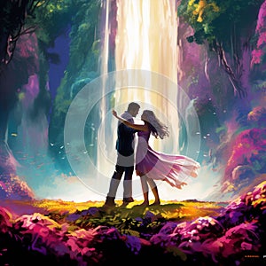 Majestic Embrace: Vows Shared under a Towering Waterfall