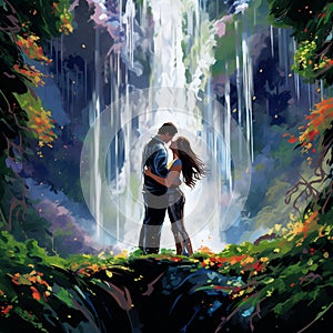 Majestic Embrace: Vows Shared under a Towering Waterfall