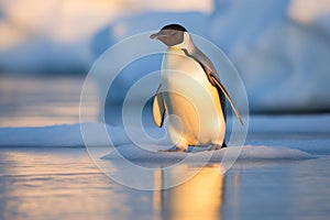 Majestic Emperor Penguin in Early Morning Sunrise