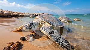 Majestic Endangered Sea Turtles Embarking on Ocean Journey