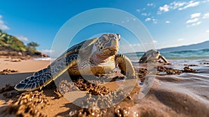Majestic Endangered Sea Turtles Embarking on Ocean Journey