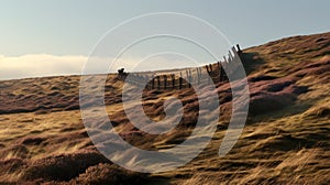 Majestic English Moors: A Captivating Morning View Of A Stone-fenced Dune photo