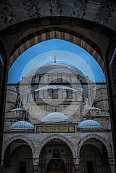 The Majestic Entrance to the Mosque of Suleyman the Magnificent in Istanbul, Turkey