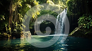 Majestic Exotic Waterfall: A Serene Cascade of Natures Power photo