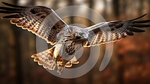 Majestic Falcon Soaring Through Forest: Stunning 8k Backlit Hdr Uhd Image