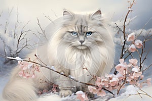 Majestic Feline Harmoniously Contrasting with Serene Winter Wonderland.