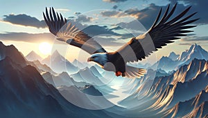 Majestic Flight: Eagle Soaring Over Mountain Peaks