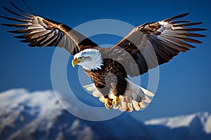 Majestic flight eagle soars against a captivating backdrop of blue