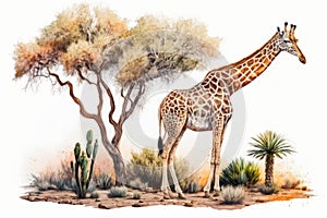 Full Body Giraffe Painting watercolor , Watercolor Painting Artwork. photo