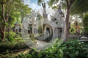 majestic garden, filled with towering trees and magical creatures, straight out of a fairy tale