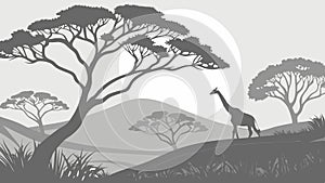 Majestic Giraffe by Acacia Tree in Serene Savanna Vector, vector design Generative AI photo