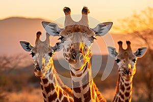 Majestic giraffes embodying africa s essence, roaming the untamed savannah among diverse wildlife